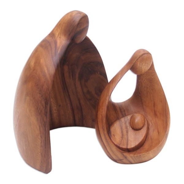 Alternate image for Hand-Carved Suar Wood Family Sculpture from Bali Family Hug