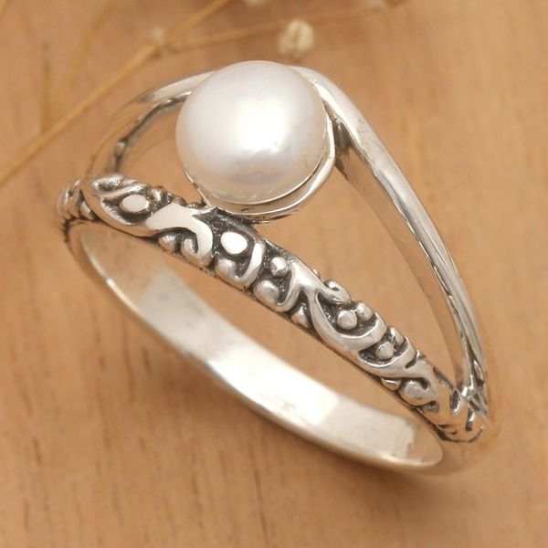 Alternate image for Balinese Modern Grey Cultured Pearl Single Stone Ring Celestial Ocean