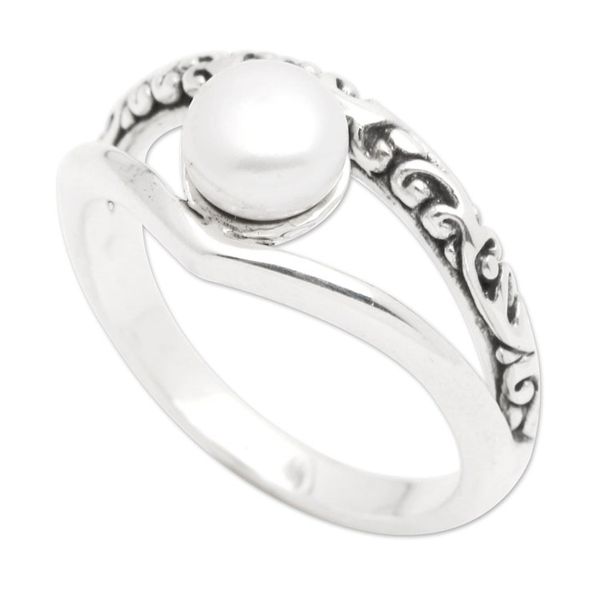 Alternate image for Balinese Modern Grey Cultured Pearl Single Stone Ring Celestial Ocean