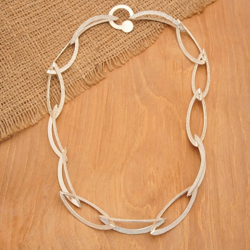 Modern Sterling Silver Link Necklace in a Polished Finish 'Gianyar Pieces'