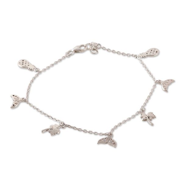 Alternate image for Silver Bracelet with Whale Tail Pineapple Palm Tree Charms Tropical Flair
