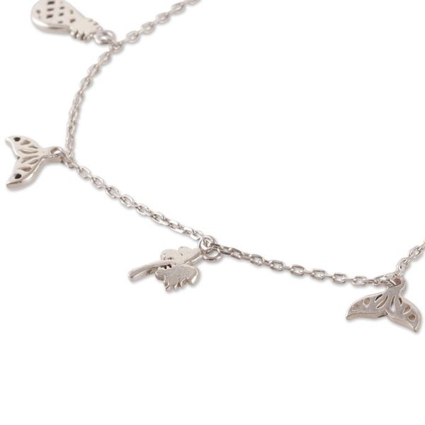 Alternate image for Silver Bracelet with Whale Tail Pineapple Palm Tree Charms Tropical Flair