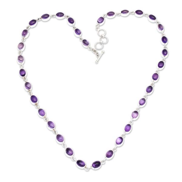 Alternate image for High-Polished Amethyst and Sterling Silver Link Necklace Purple Vibes