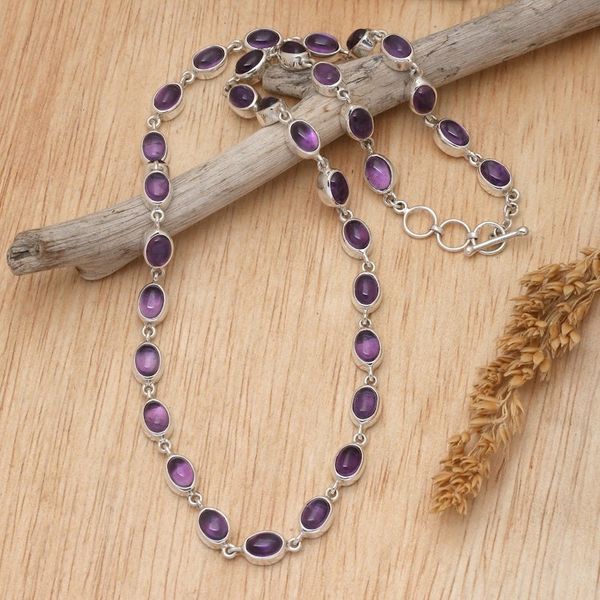 Alternate image for High-Polished Amethyst and Sterling Silver Link Necklace Purple Vibes