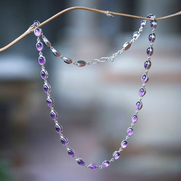 Alternate image for High-Polished Amethyst and Sterling Silver Link Necklace Purple Vibes