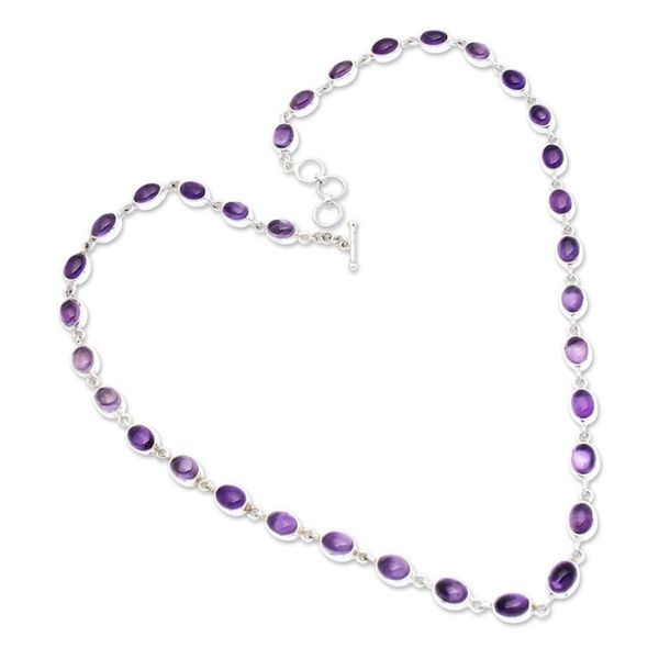 Alternate image for High-Polished Amethyst and Sterling Silver Link Necklace Purple Vibes