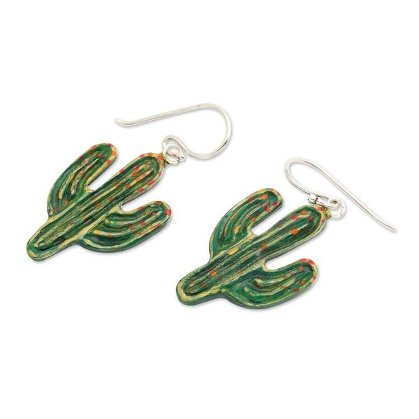 Alternate image for Hand-Painted Cactus-Themed Dangle Earrings Crafted in Bali Cactus Coquette