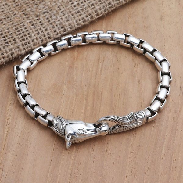 Alternate image for Hand Crafted Sterling Silver Horse Head Chain Bracelet Strong Horse