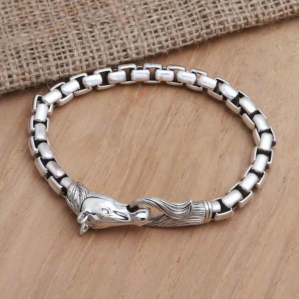 Alternate image for Hand Crafted Sterling Silver Horse Head Chain Bracelet Strong Horse