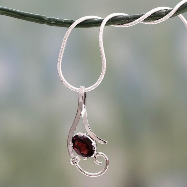 Alternate image for Sterling Silver and Garnet Necklace Modern Necklace Fire of Romance