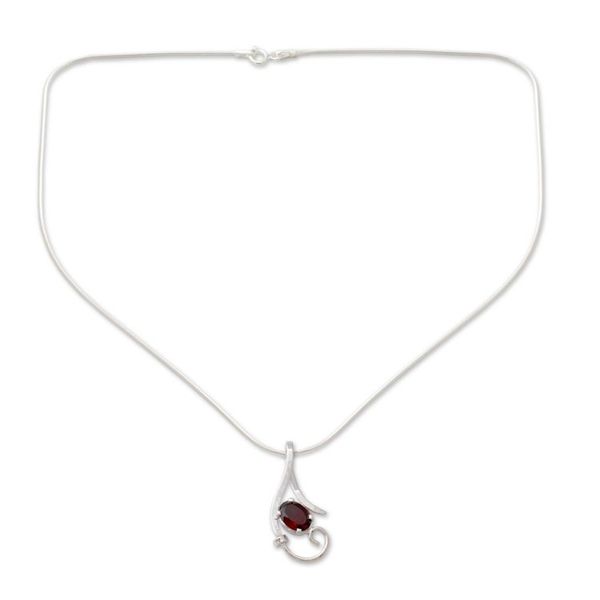 Alternate image for Sterling Silver and Garnet Necklace Modern Necklace Fire of Romance
