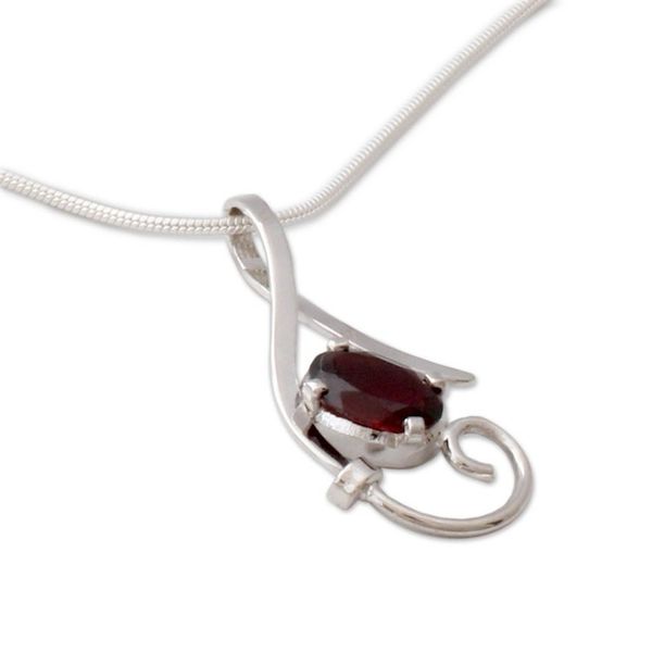 Alternate image for Sterling Silver and Garnet Necklace Modern Necklace Fire of Romance