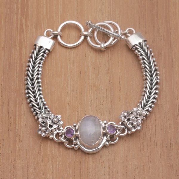 Alternate image for Rainbow Moonstone and Amethyst Pendant Bracelet from Bali Jepun Glow