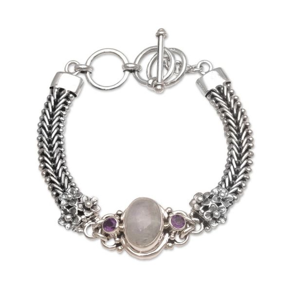 Alternate image for Rainbow Moonstone and Amethyst Pendant Bracelet from Bali Jepun Glow