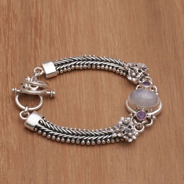 Alternate image for Rainbow Moonstone and Amethyst Pendant Bracelet from Bali Jepun Glow
