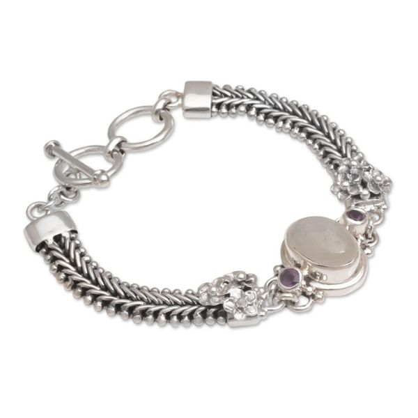 Alternate image for Rainbow Moonstone and Amethyst Pendant Bracelet from Bali Jepun Glow