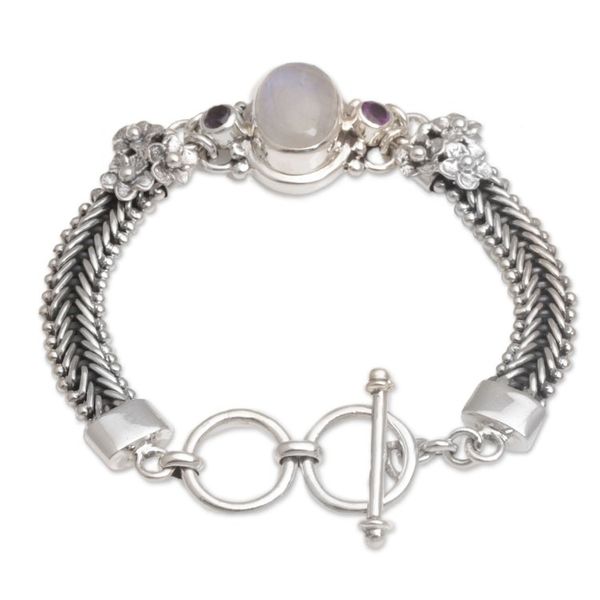 Alternate image for Rainbow Moonstone and Amethyst Pendant Bracelet from Bali Jepun Glow