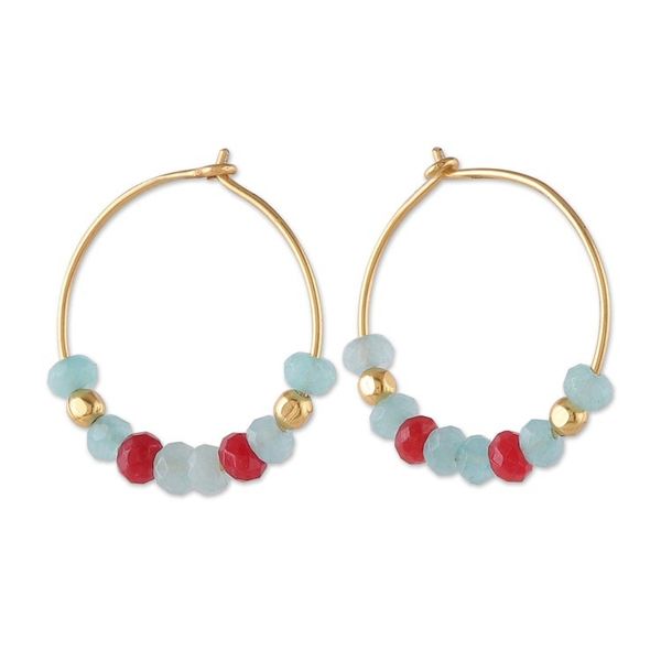 Alternate image for Polished 18k Gold-Plated Chalcedony and Onyx Hoop Earrings Gorgeous Cycles