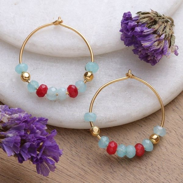 Alternate image for Polished 18k Gold-Plated Chalcedony and Onyx Hoop Earrings Gorgeous Cycles