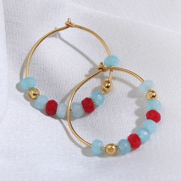 Alternate image for Polished 18k Gold-Plated Chalcedony and Onyx Hoop Earrings Gorgeous Cycles