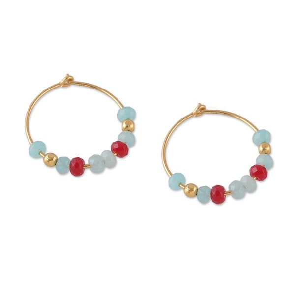 Alternate image for Polished 18k Gold-Plated Chalcedony and Onyx Hoop Earrings Gorgeous Cycles