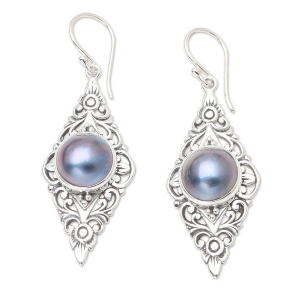 Alternate image for Blue Cultured Pearl Earrings Exquisite Bali