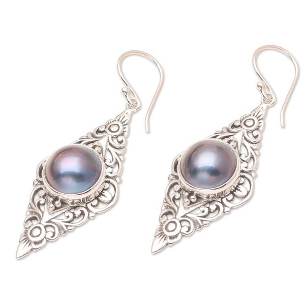 Alternate image for Blue Cultured Pearl Earrings Exquisite Bali