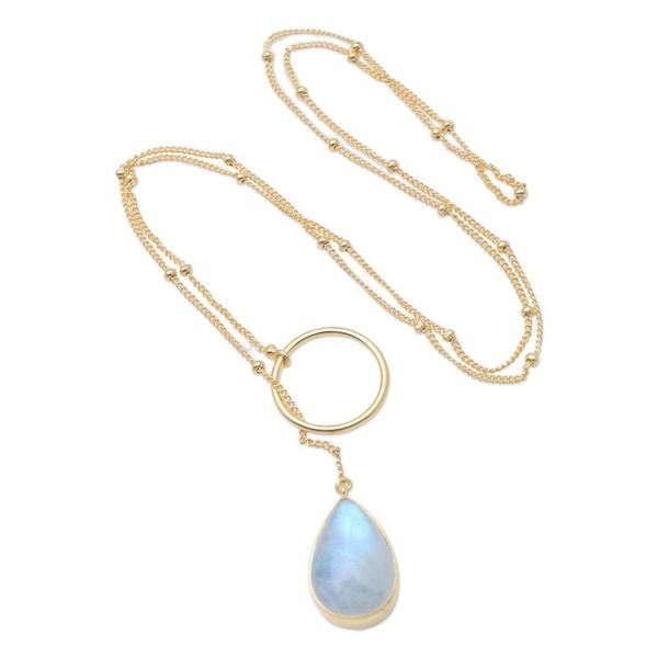 Alternate image for Gold-Plated Rainbow Moonstone Pendant Necklace Sky Blue Teardrop