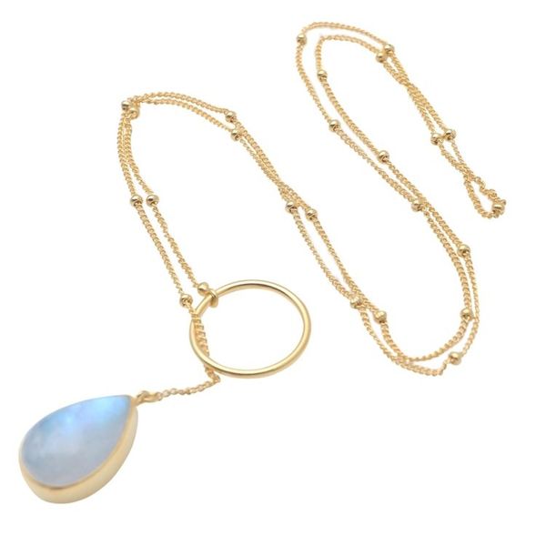 Alternate image for Gold-Plated Rainbow Moonstone Pendant Necklace Sky Blue Teardrop