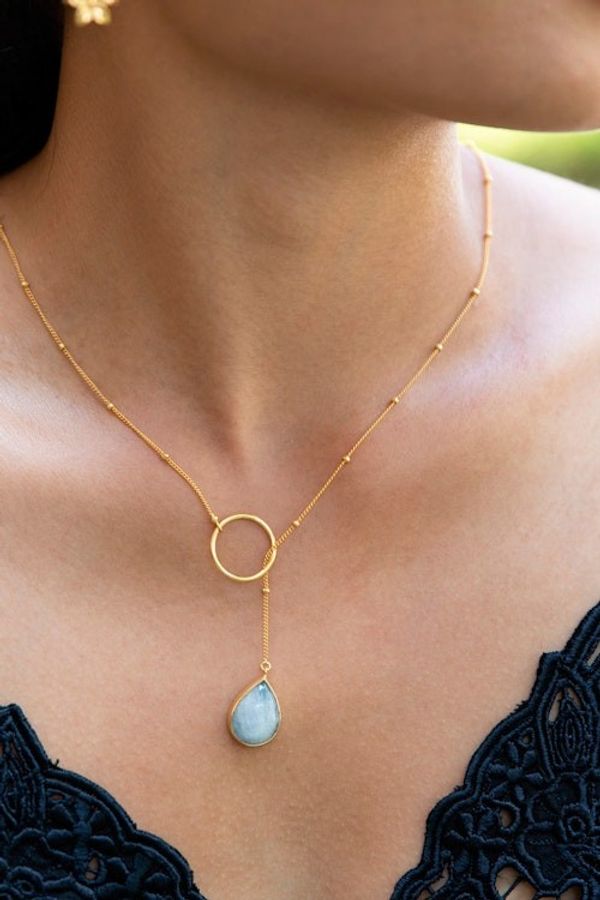 Alternate image for Gold-Plated Rainbow Moonstone Pendant Necklace Sky Blue Teardrop