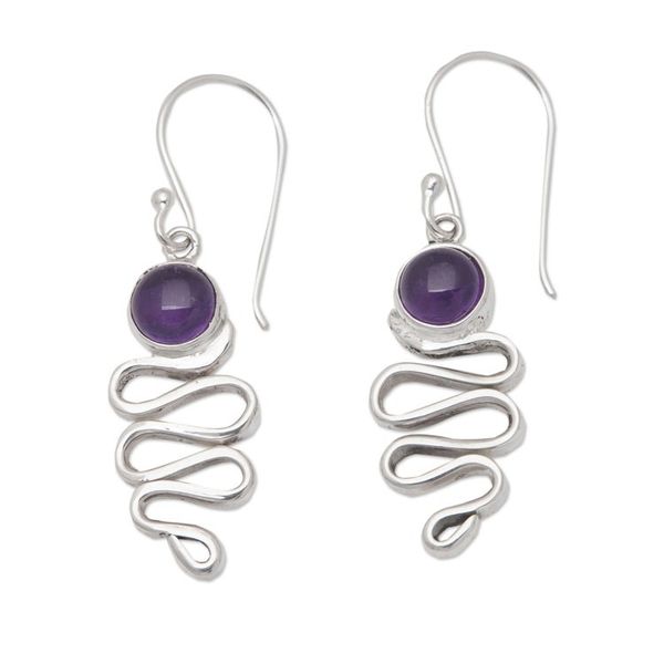Alternate image for Polished Sterling Silver and Amethyst Dangle Earrings Zigzag Wisdom