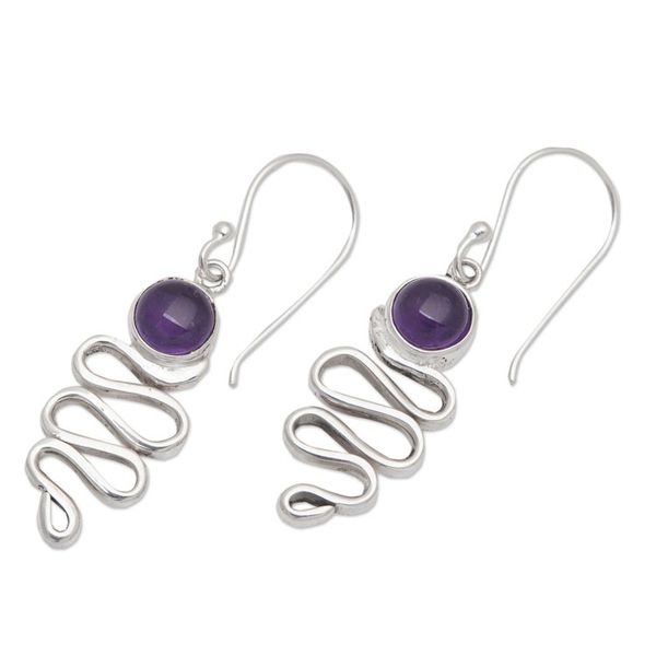 Alternate image for Polished Sterling Silver and Amethyst Dangle Earrings Zigzag Wisdom