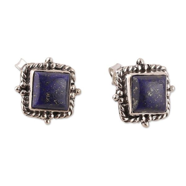 Alternate image for Lapis Lazuli Cabochon and Sterling Silver Button Earrings Jewels of Majesty