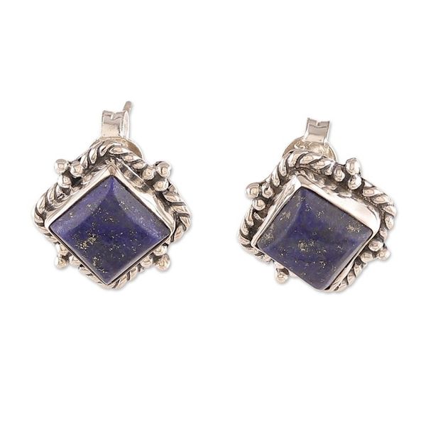 Alternate image for Lapis Lazuli Cabochon and Sterling Silver Button Earrings Jewels of Majesty