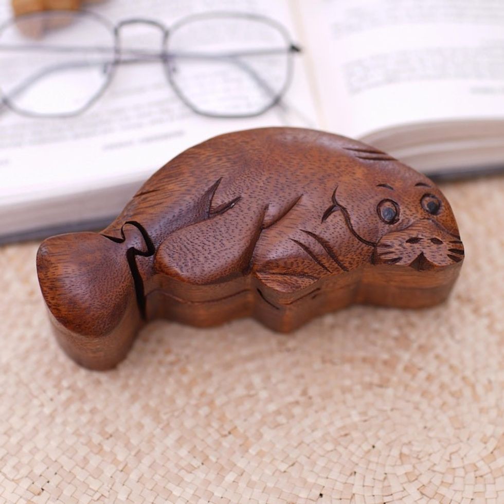 Handcrafted Seal Theme Puzzle Box 'Lazy Seal'