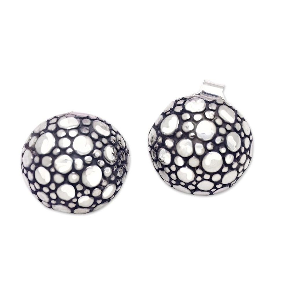 Bubble-Patterned Sterling Silver Stud Earrings from Bali 'Bubbly Style'