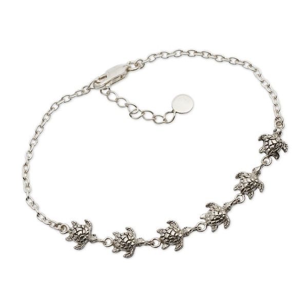 Alternate image for Sterling Silver Pendant Bracelet with Turtle Motifs Connected Turtles