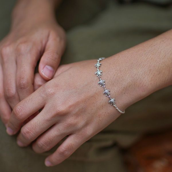 Alternate image for Sterling Silver Pendant Bracelet with Turtle Motifs Connected Turtles
