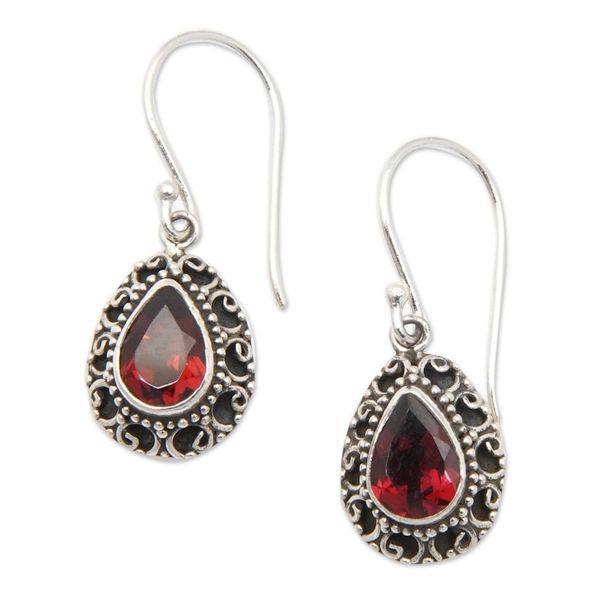 Alternate image for Sterling Silver Dangle Earrings with Two-Carat Garnet Gems Luxurious Winds in Red