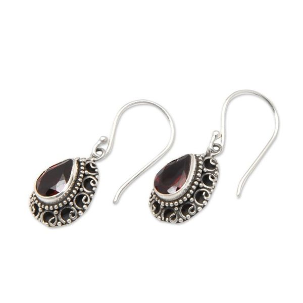 Alternate image for Sterling Silver Dangle Earrings with Two-Carat Garnet Gems Luxurious Winds in Red