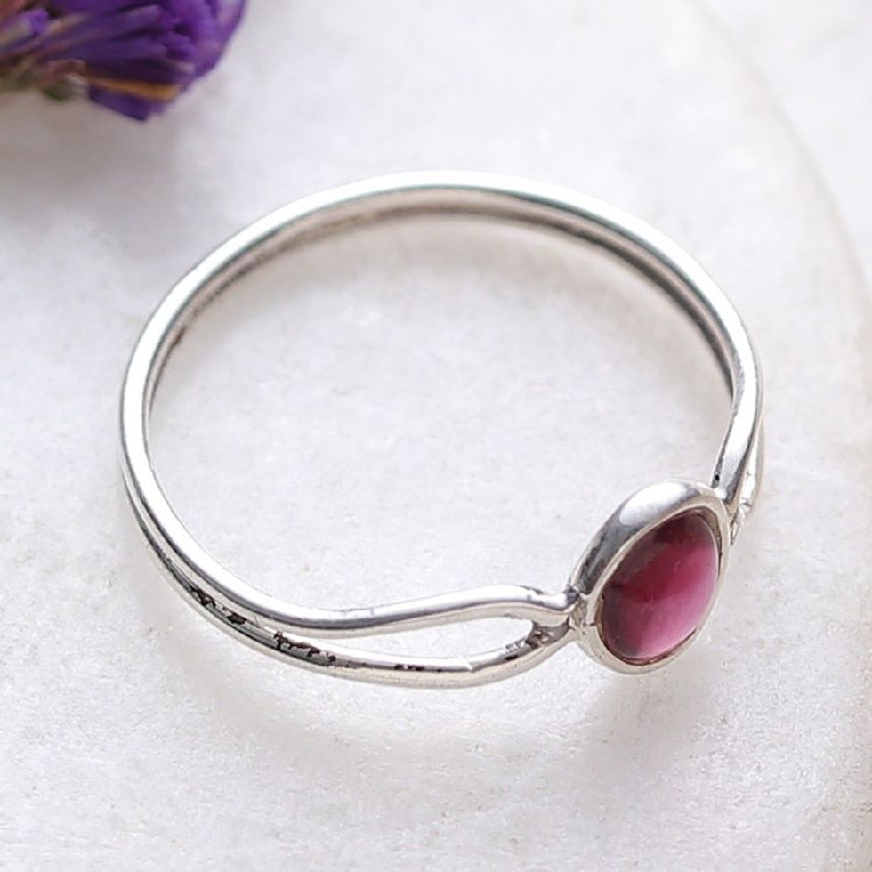 High-Polished Natural Garnet Single Stone Ring from India 'Passionate Goddess'