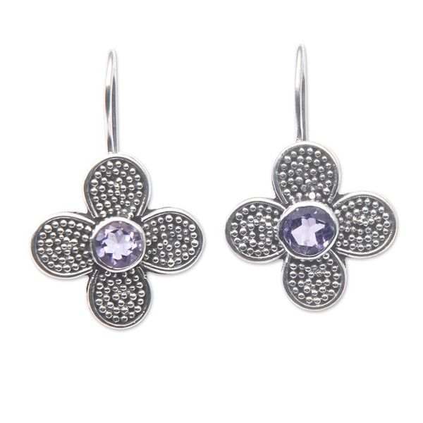 Alternate image for Floral Sterling Silver Drop Earrings with Amethyst Jewels Spring of Wisdom