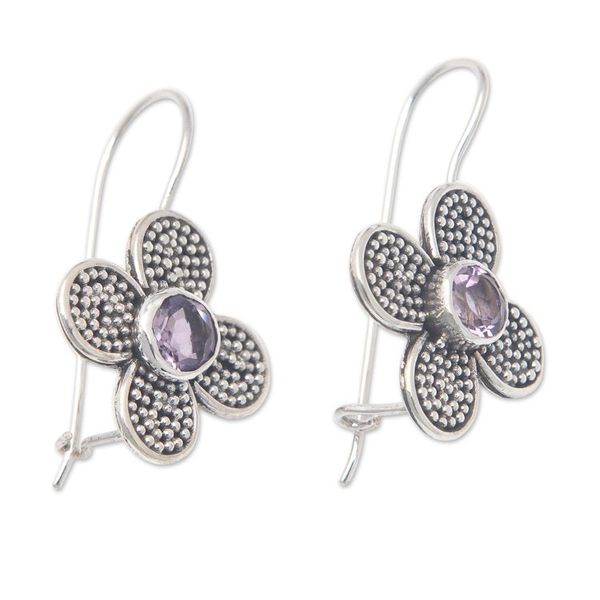Alternate image for Floral Sterling Silver Drop Earrings with Amethyst Jewels Spring of Wisdom