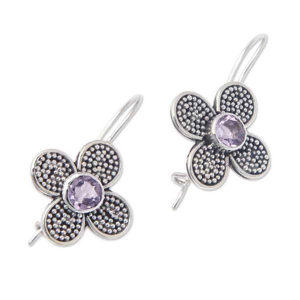Alternate image for Floral Sterling Silver Drop Earrings with Amethyst Jewels Spring of Wisdom