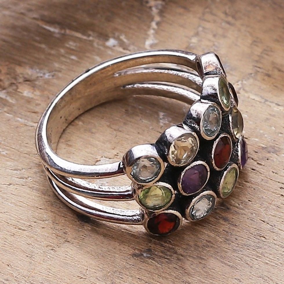One-Carat Faceted Multi-Gemstone Cocktail Ring 'Gorgeous Alliance'