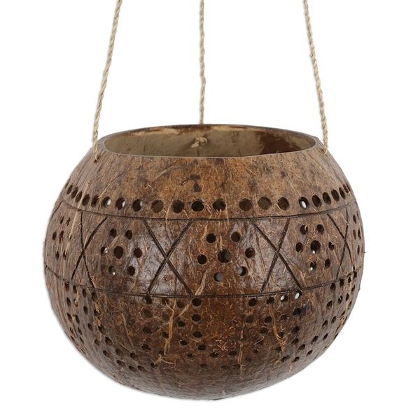 Alternate image for Coconut Shell Hanging Planter Crafted by Hand in Bali Gardening