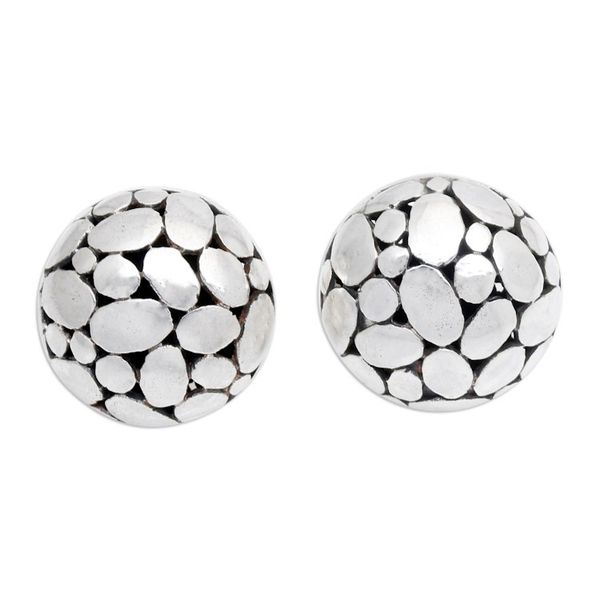 Alternate image for Bubble-Patterned Sterling Silver Button Earrings from Bali Oval World