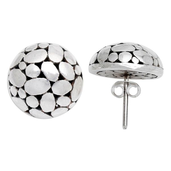 Alternate image for Bubble-Patterned Sterling Silver Button Earrings from Bali Oval World