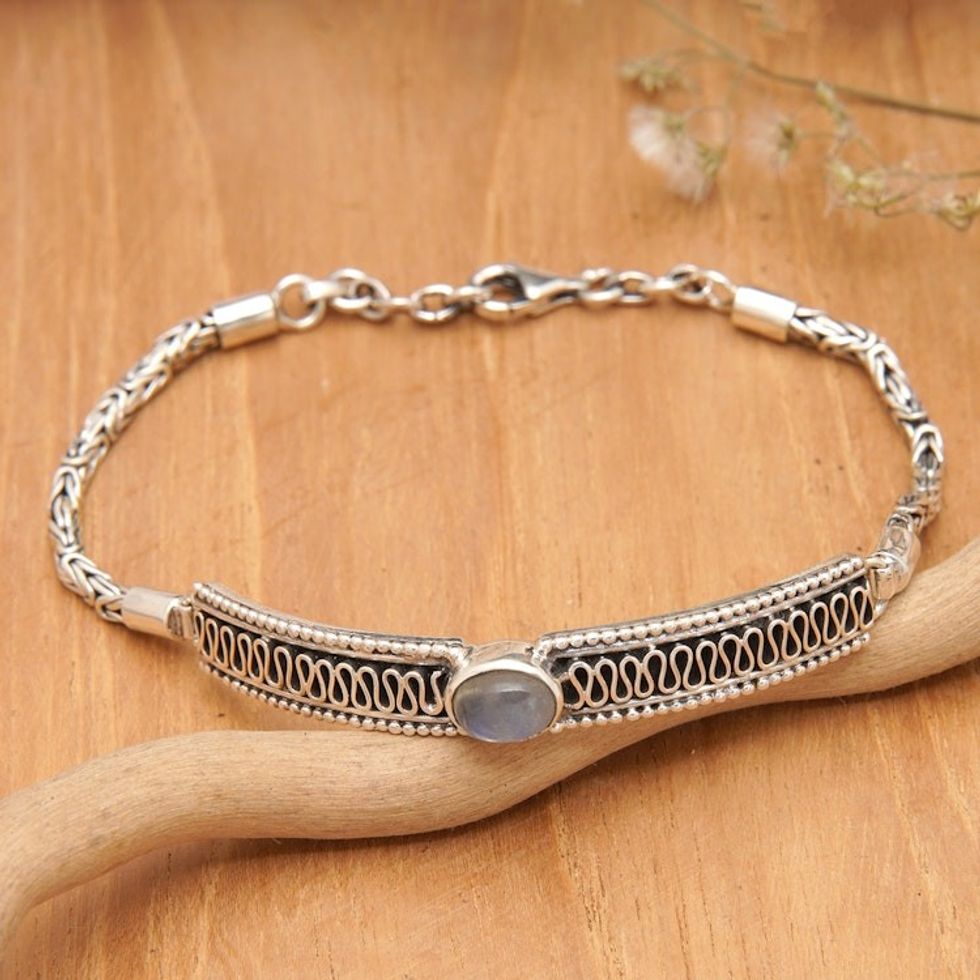 Classic Natural Rainbow Moonstone Pendant Bracelet 'Moonlight Dream'