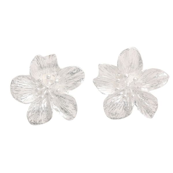 Alternate image for Matte Hibiscus Flower Sterling Silver Button Earrings Winter Hibiscus